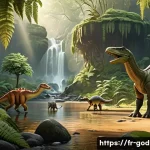 Home 22 고고다이노 영어판 이름과 차이점 - A warm and contemplative prehistoric forest scene inspired by the French localization style: lush gr...