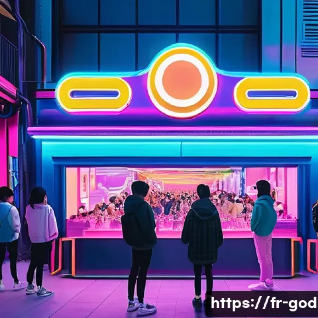 고고다이노 한국과 일본 반응 비교 - A vibrant digital art scene depicting a young South Korean audience immersed in a futuristic pop-up ...