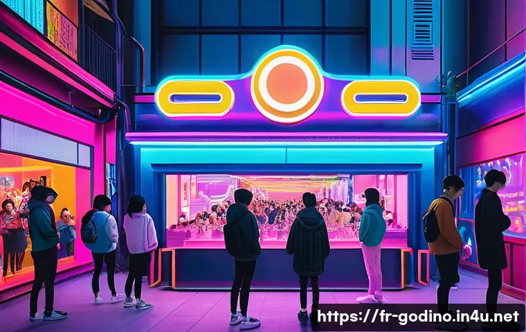 고고다이노 한국과 일본 반응 비교 - A vibrant digital art scene depicting a young South Korean audience immersed in a futuristic pop-up ...