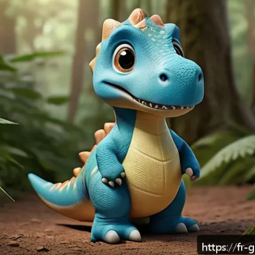 Home 31 고고다이노 캐릭터 성향과 역할 - A charming animated dinosaur named Gogodino, depicted as a small, curious, and shy character with so...